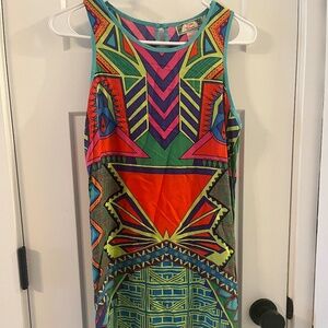 FLYING TOMATO Colorful ART DECO Print Shift DRESS Large Sundress Summer Color